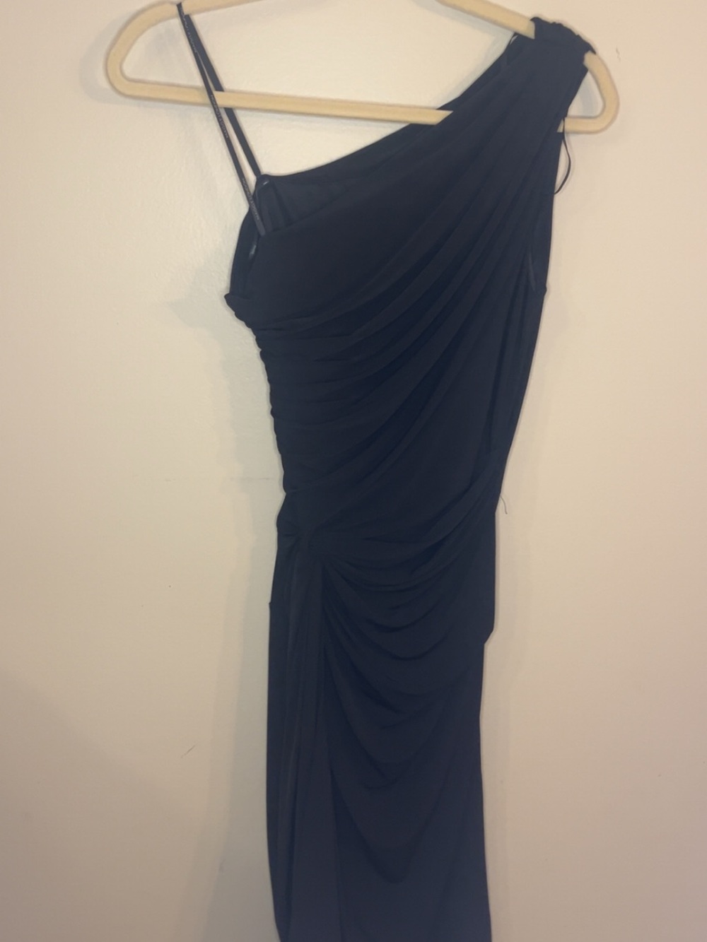 Maggy London Black Asymmetrical One-Shoulder Ruched Dress